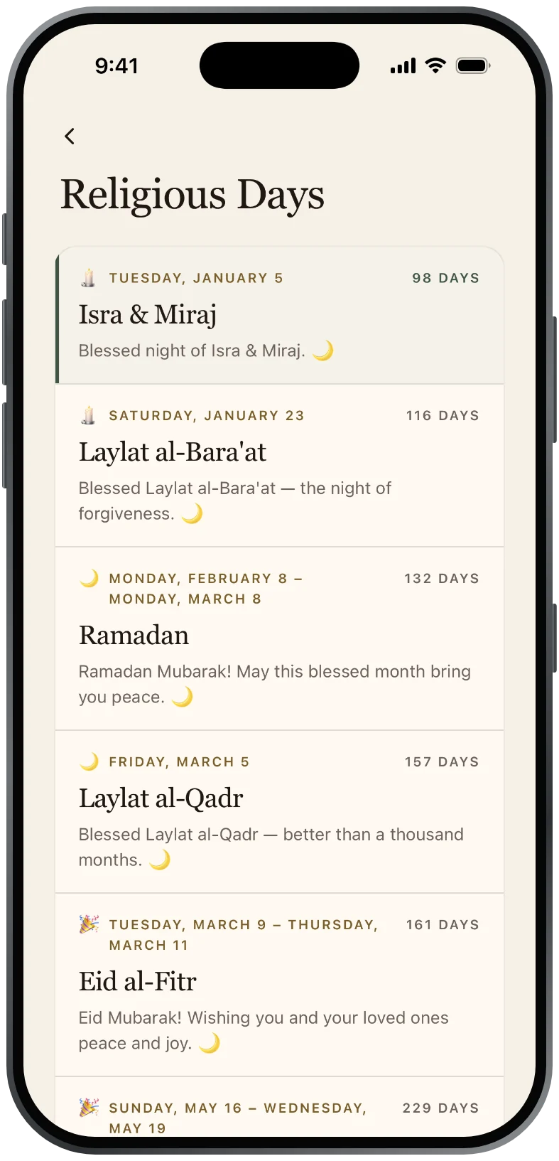 The blessed days of the year