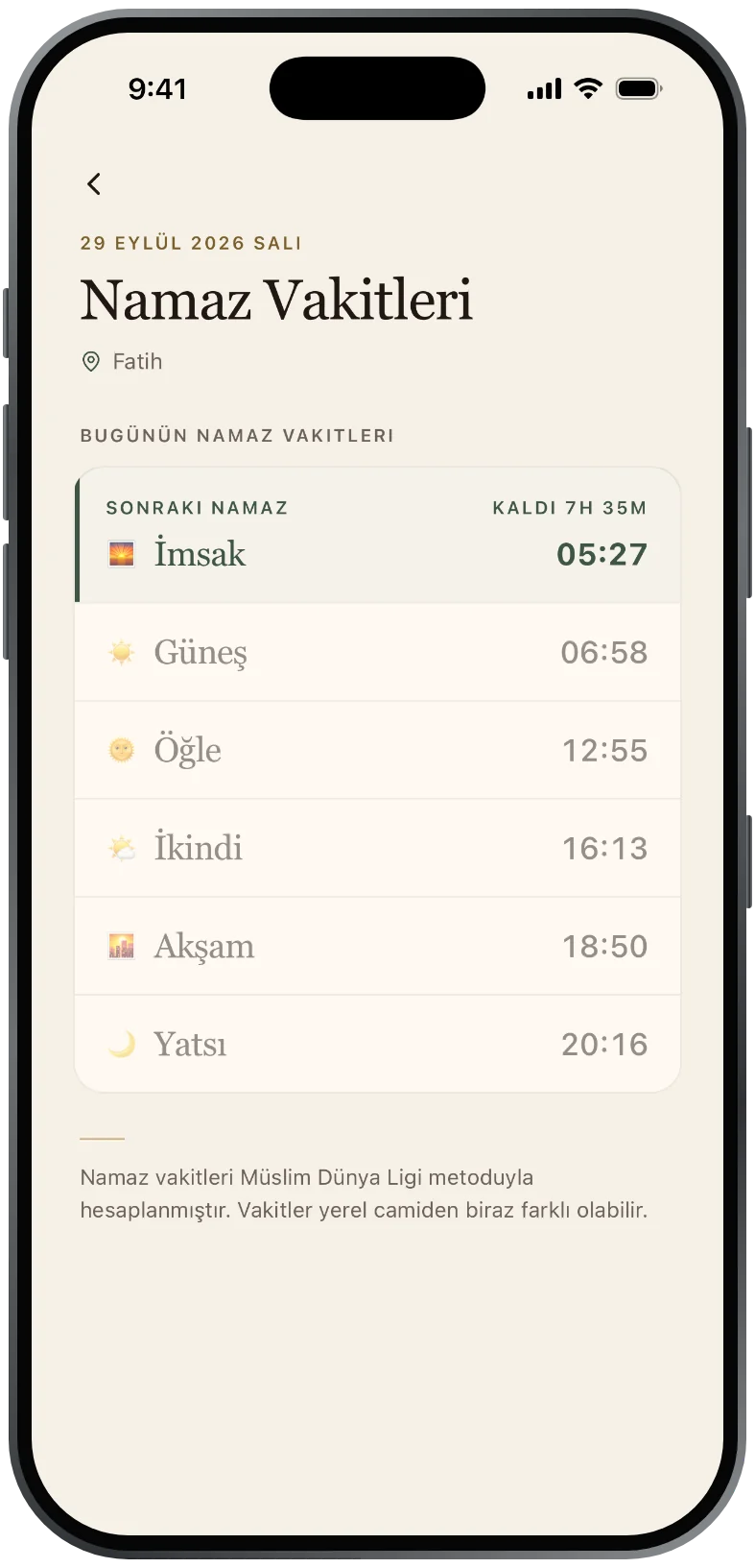 Günün namaz vakitleri